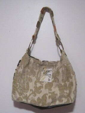 Just be Women Beige Fabric Over Shoulder Bag Floral Lace Inner Pocket Large Boho